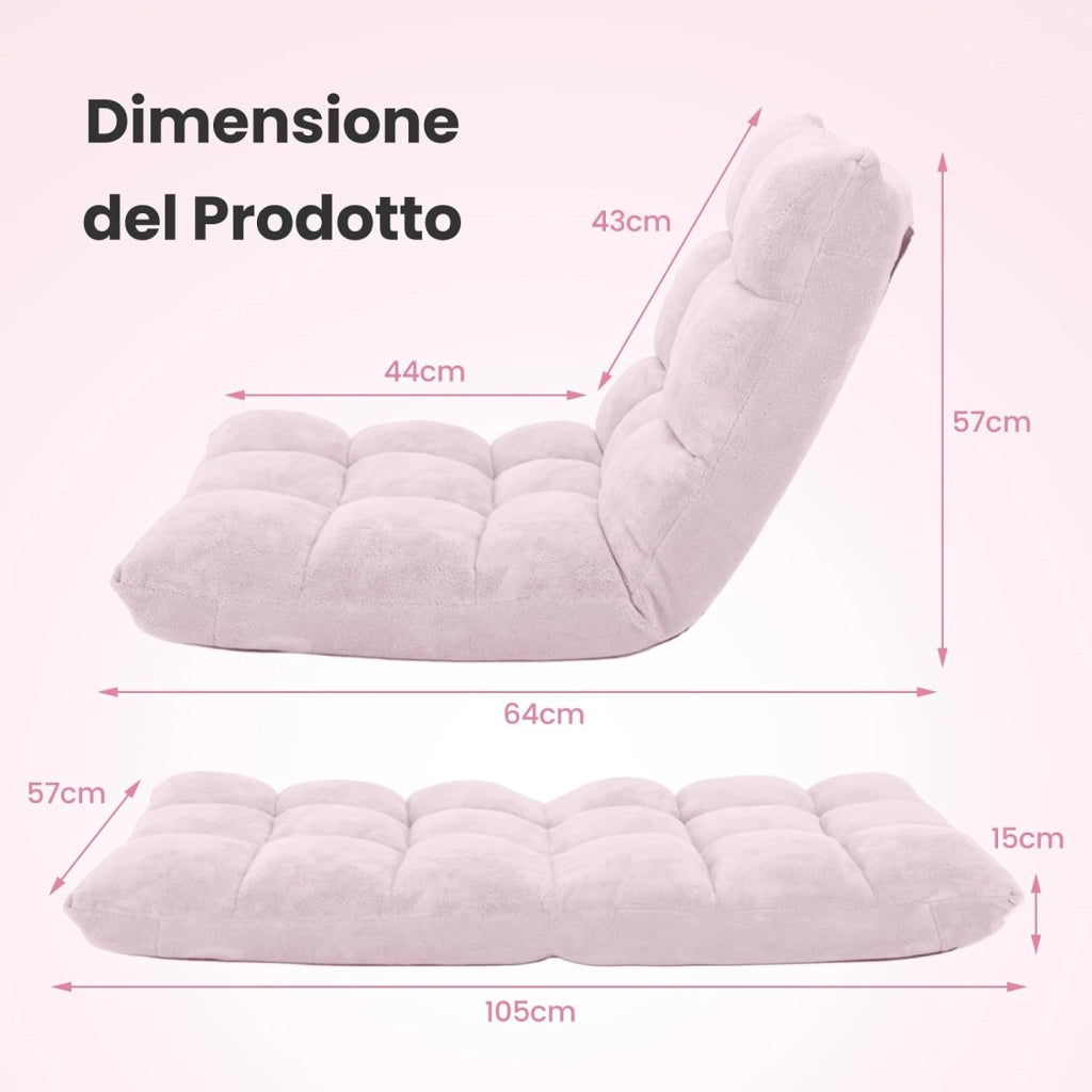 Sedia da Pavimento, Sedia Imbottita Regolabile in 14 Posizioni, Poltrona Salotto per Relax, Yoga, Lettura (Rosa chiara)