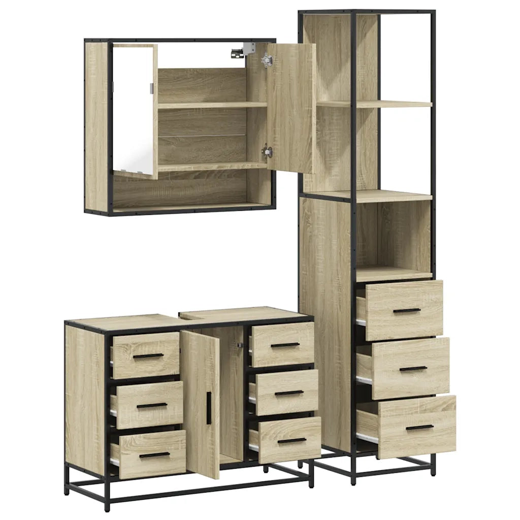 Set Mobili da Bagno 3 pz Rovere Sonoma in Legno Multistrato 3301171