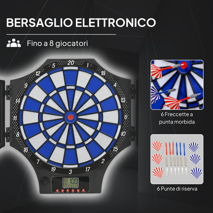 Bersaglio Elettronico con 6 Freccette e Monitor LCD per 31 Giochi 83x45x4 cm Nero e Blu