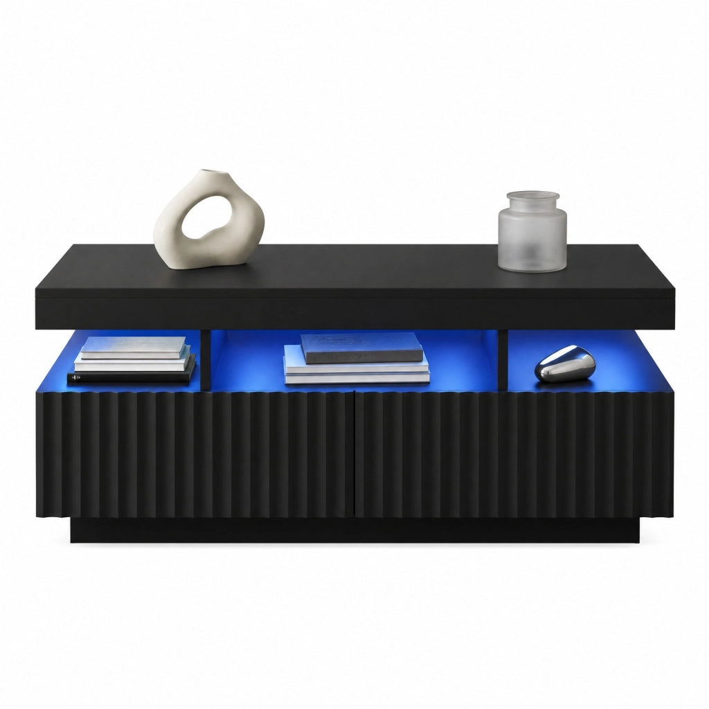 TAVOLINO DA CAFFÈ 100 x 50 x 45 cm Nero con LED e 2 cassetti