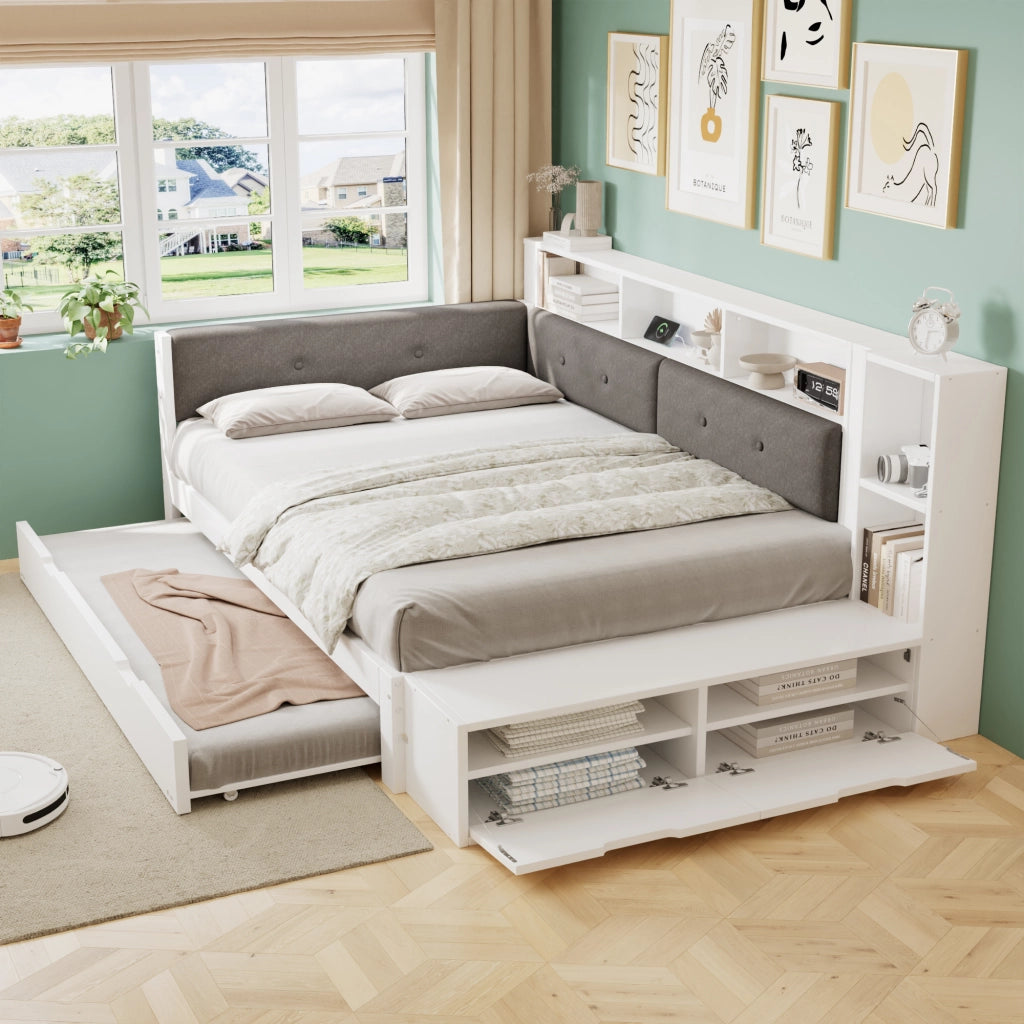 Letto in legno con letto estraibile e scrivania, 120x200+90x190 cm, bianco