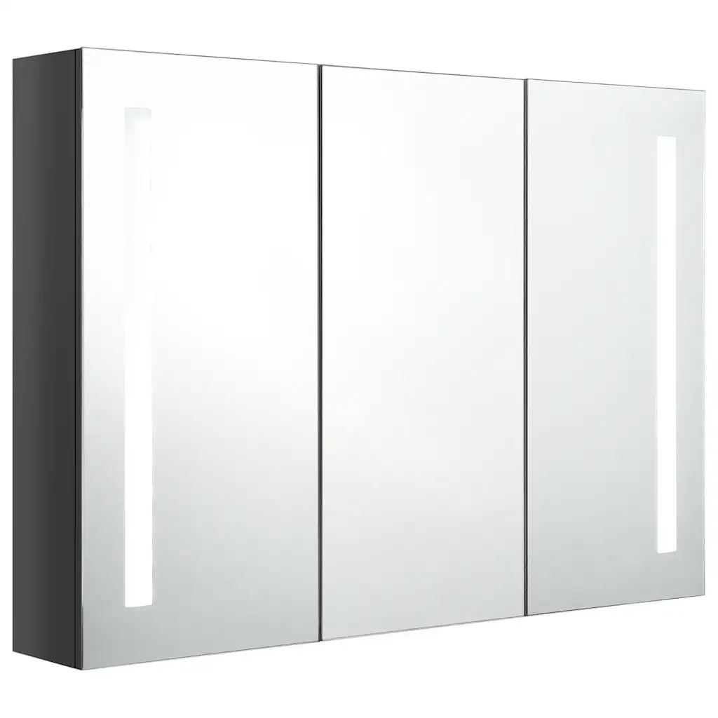 Armadietto Bagno | Armadio da bagno con Specchio e LED 89x14x62 cm Grigio Lucido