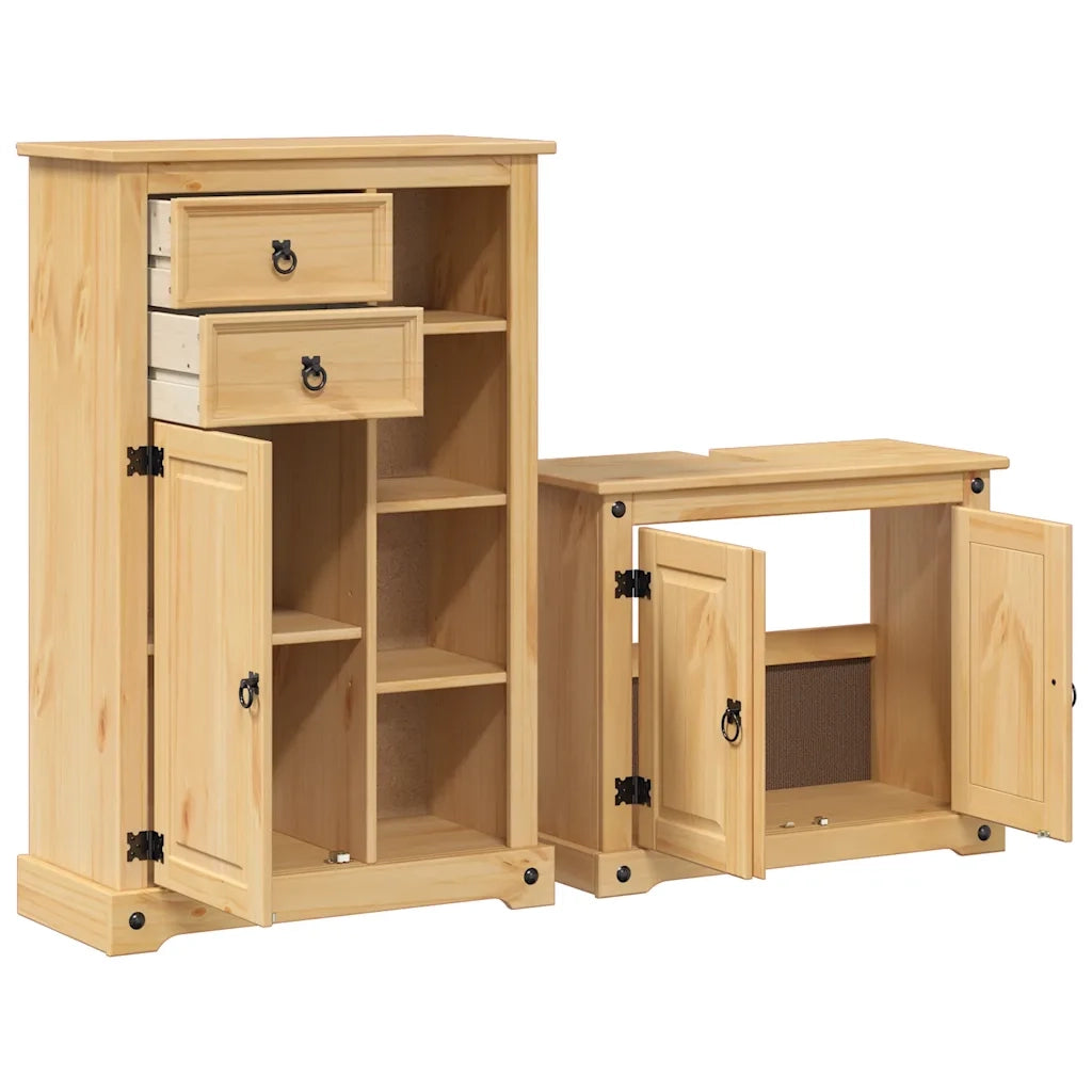 Set Mobili da Bagno 2 pz Corona in Legno Massello di Pino 3334635