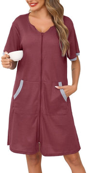 Badia da bagno a maglia a rete per donne con cerniera, pigiama, leggera, respirante, badia da bagno a maglia a rete per donne, lunghezza alla caviglia con tasche, soia rosa, M