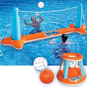 Set di piscina gonfiabile galleggiante con rete per volley, anelli per basket e palloni per waterpolo - per bambini e adulti