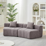 DIVANO Modulare Curvo in Chenille Grigio con 2 Cuscini