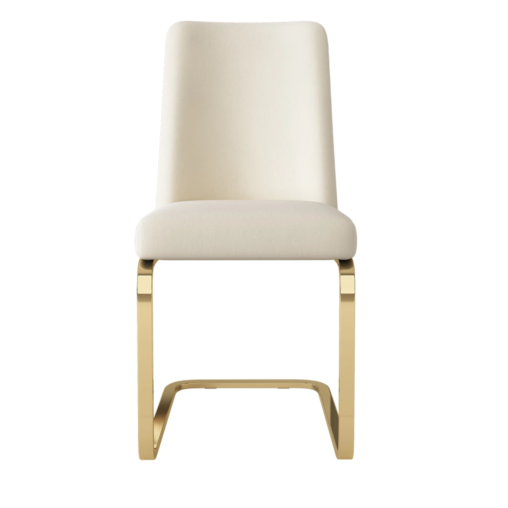 Set 2 sedie da pranzo in velluto beige con schienale a rombi e gambe in metallo