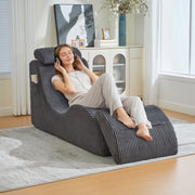 Poltrona relax ergonomica con tasca laterale e cuscino rimovibile design compatto in velluto a coste grigio scuro