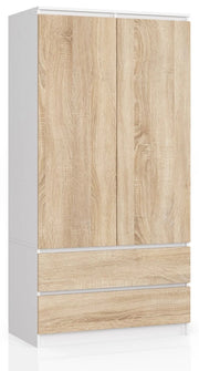 Armadio AKORD S90 Bianca 90 cm 2 ante 2 cassetti inserto frontale Sonoma Quercia 90x51x180 cm
