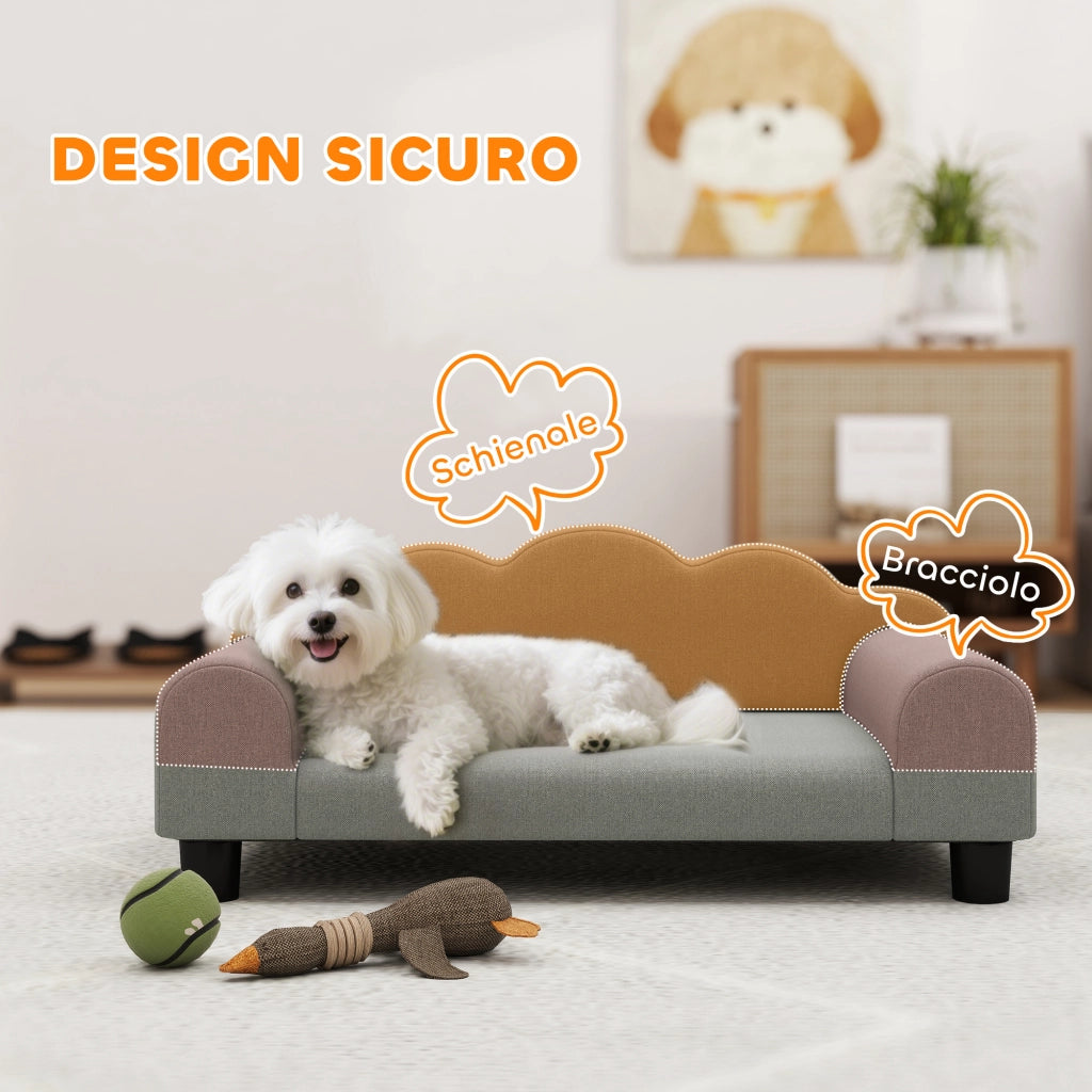 Divano per Cani con Braccioli ¨C zephmum ¨C Legno e Tessuto Grigio 66x42x28.5 cm