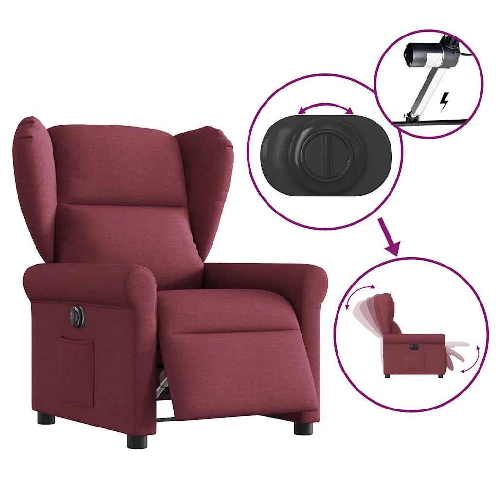 vidaXL Poltrona Elettrica Reclinabile Rosso Vino in Tessuto