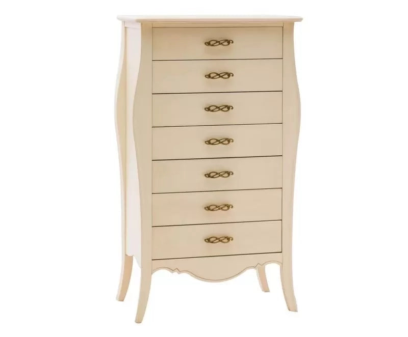 Cassettiera 7 cassetti in legno shabby avorio anticato 80x47x138 - Mobili 2G