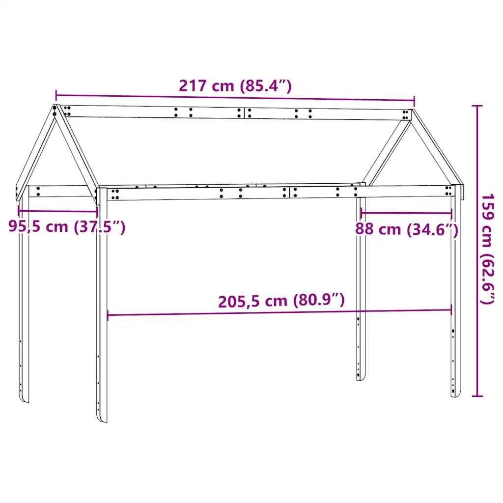 Tetto per Letto Bambini 217x95,5x159 cm Legno Massello di Pino