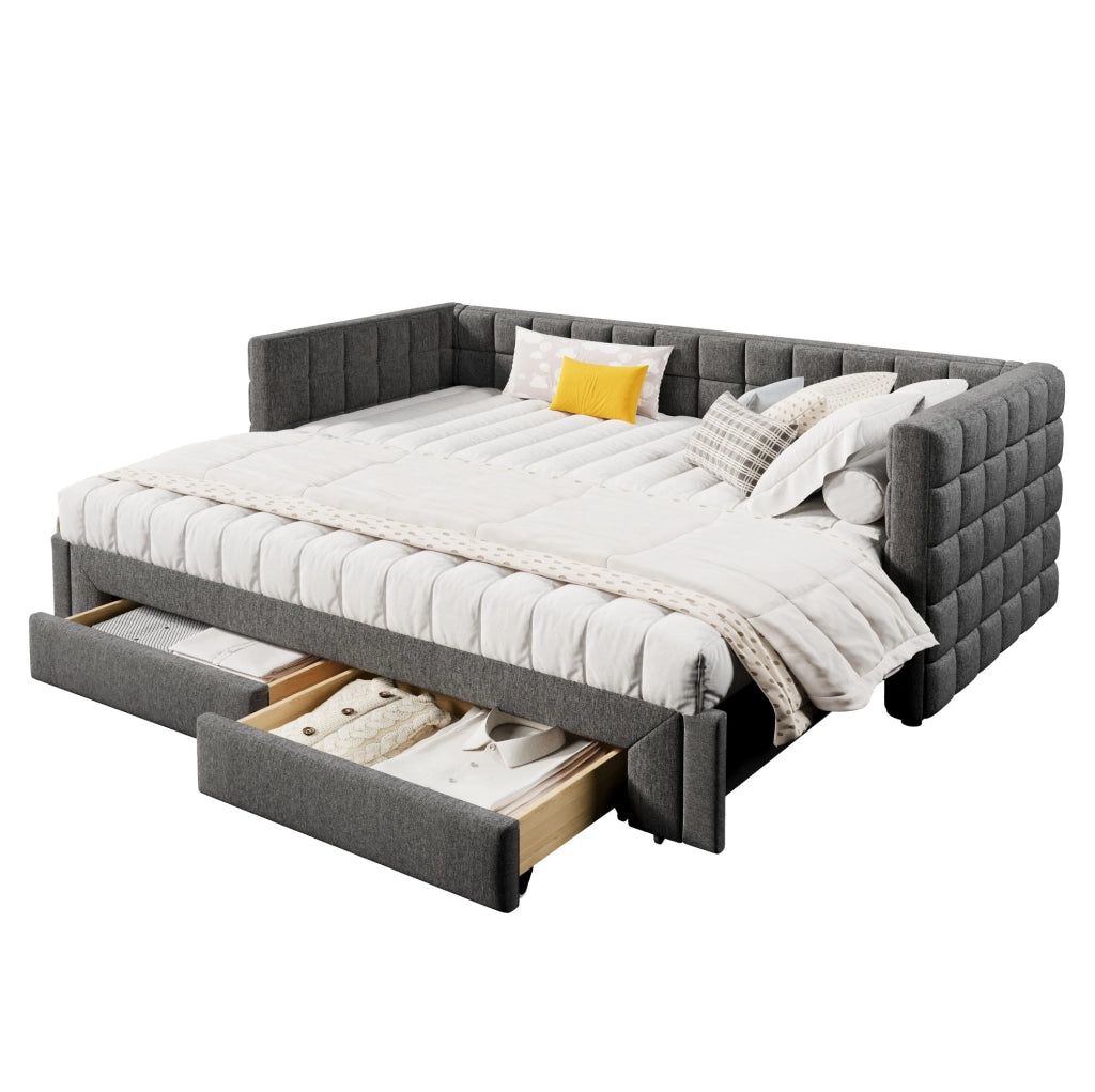 Letto divano 90x200 cm; estraibile con 2 cassetti; velluto; grigio; (Senza materasso)