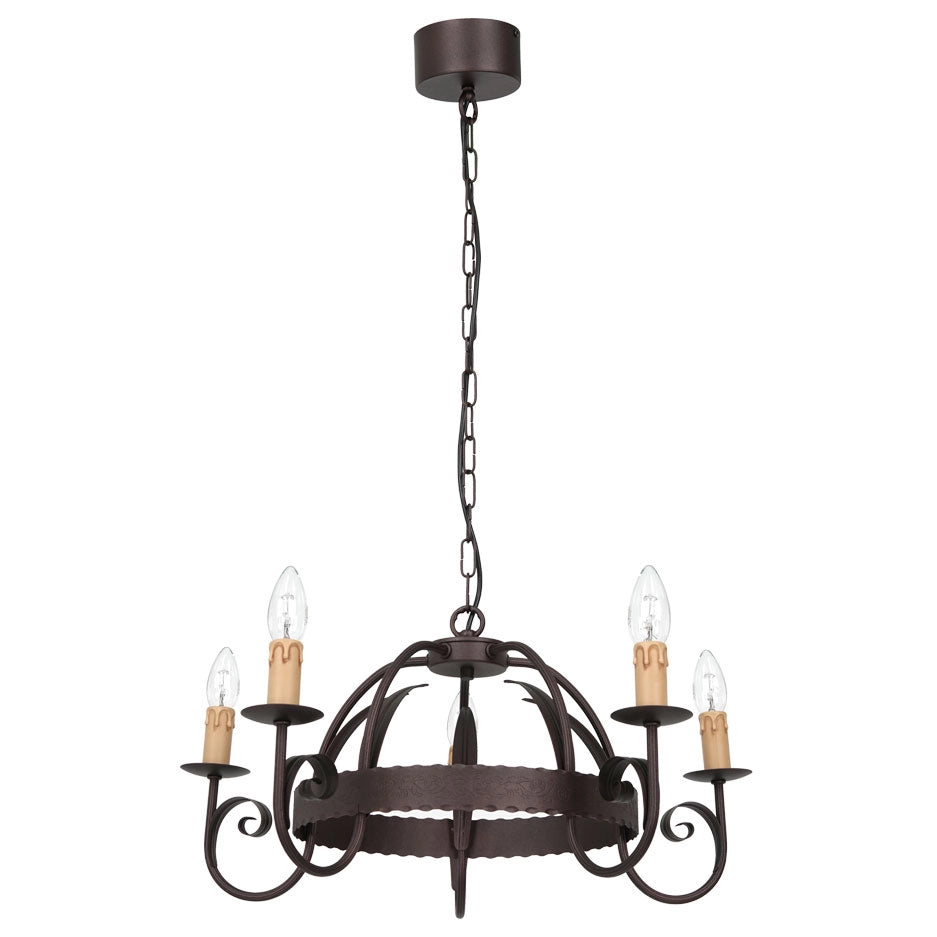 Lampadario industriale Ren 5xE14 rame ruggine Luminex