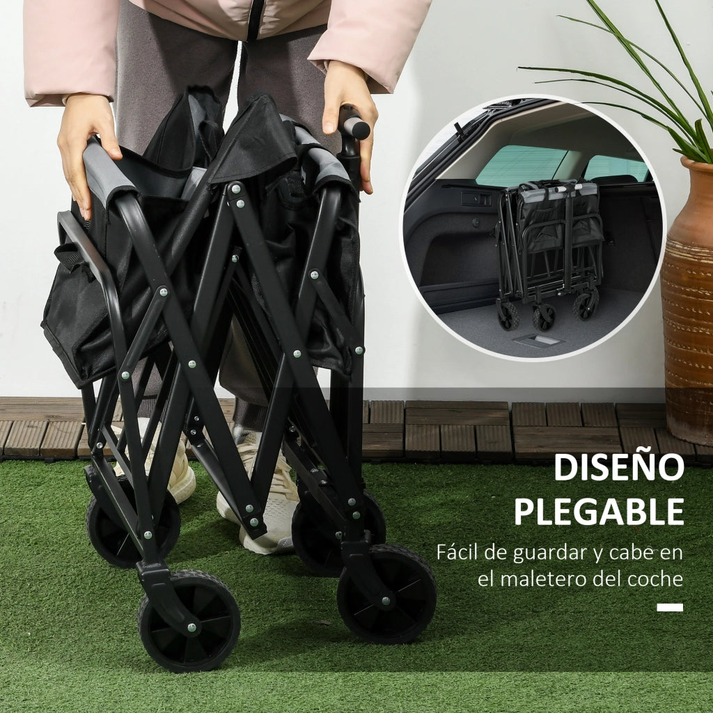 Carrello da Giardino Pleghevole con 4 Ruote ¨C zephmum ¨C Nero 77x50x63-93 cm