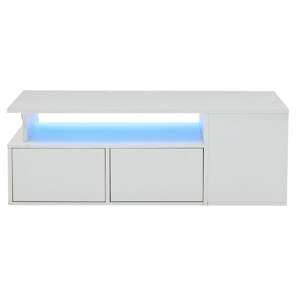 Tavolino da Caff¨¨ con LED e Cassetti ¨C MINIMAL ¨C Bianco, 100x50x35