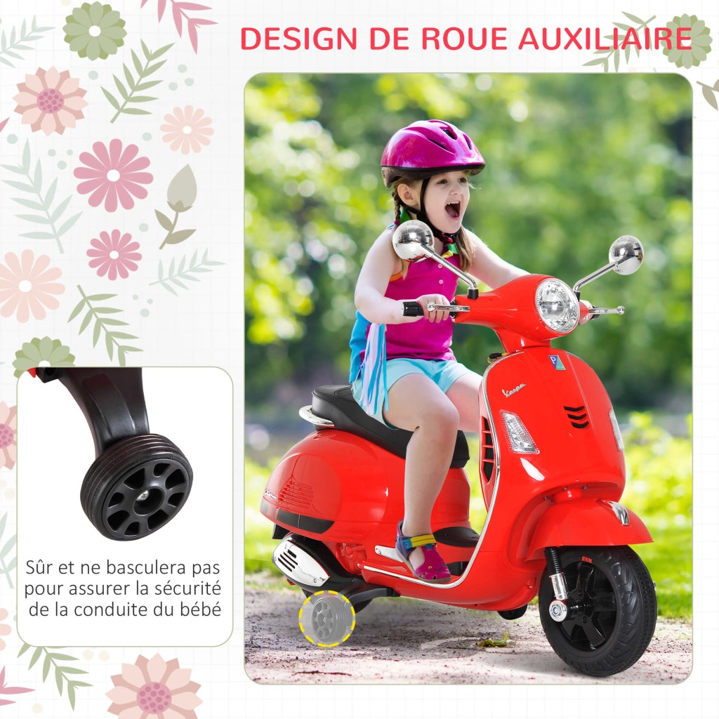 Moto Elettrica per Bambini Vespa ¨C Zephmum ¨C Rosso 102x51x76 cm con MP3 e USB