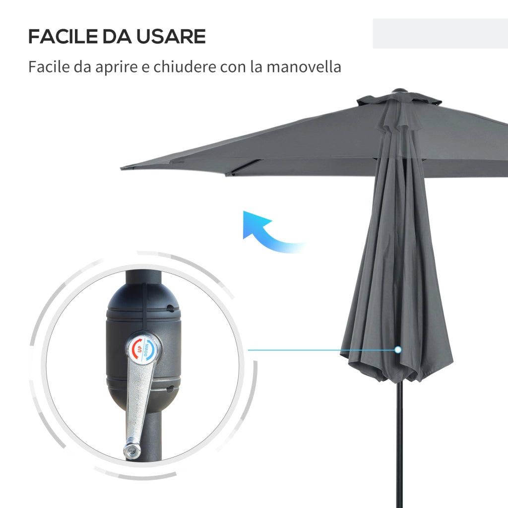 Easycomfort Ombrellone da Giardino 3x2.5 m Inclinabile, con Manovella, in Metallo e Poliestere Grigio Scuro