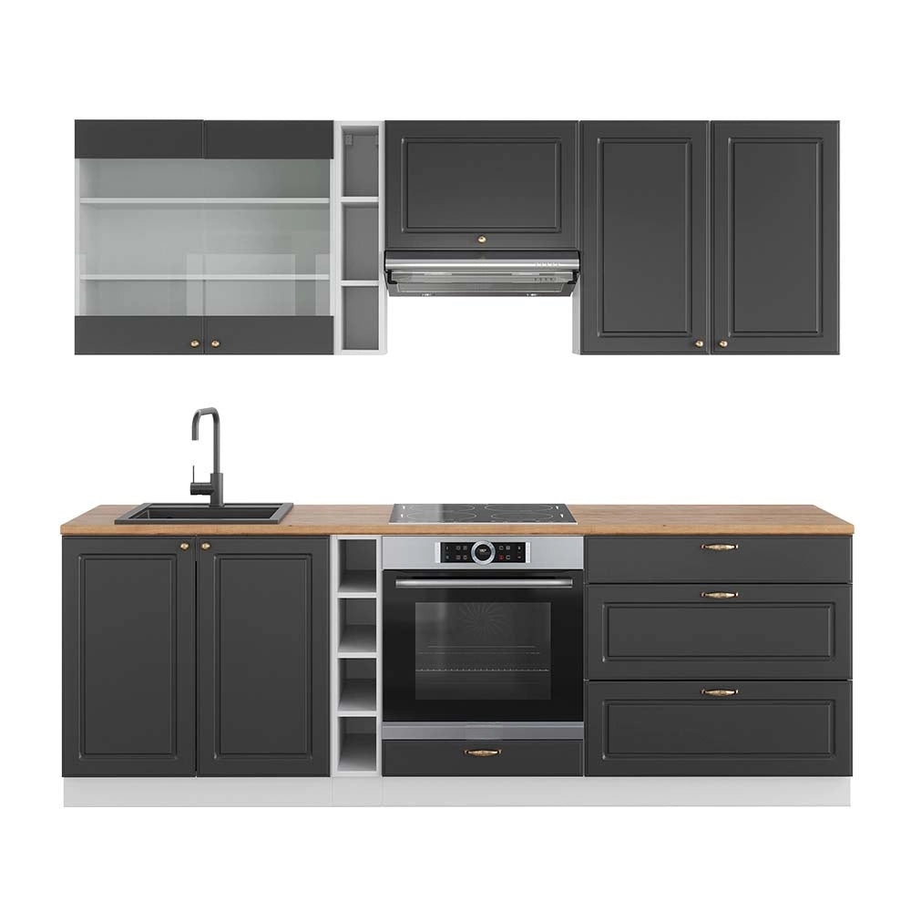 Cucina componibile Fame-Line Antracite-oro/Bianco 235 cm, PL Rovere Vicco