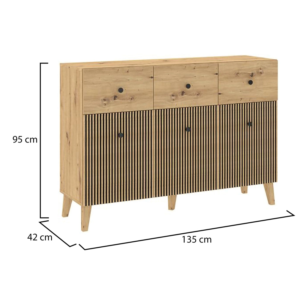 Madia Lepa, Credenza 3 Ripiani, 135x42x95h cm Marrone Rovere