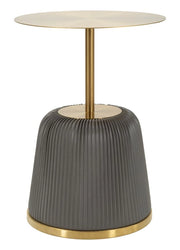 Tavolinetto Egle Grigio - Tavolo da salotto rotondo in metallo e PU, Ø 40x55 cm, finitura grigio e oro - Linea Glam