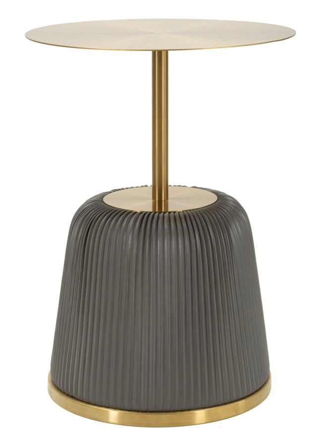 Tavolinetto Egle Grigio - Tavolo da salotto rotondo in metallo e PU, Ø 40x55 cm, finitura grigio e oro - Linea Glam