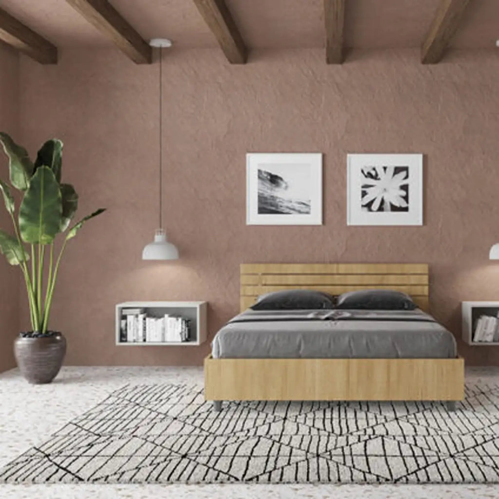 Letto matrimoniale francese con rete 140x200 testata dritta con doghe quercia Ankel