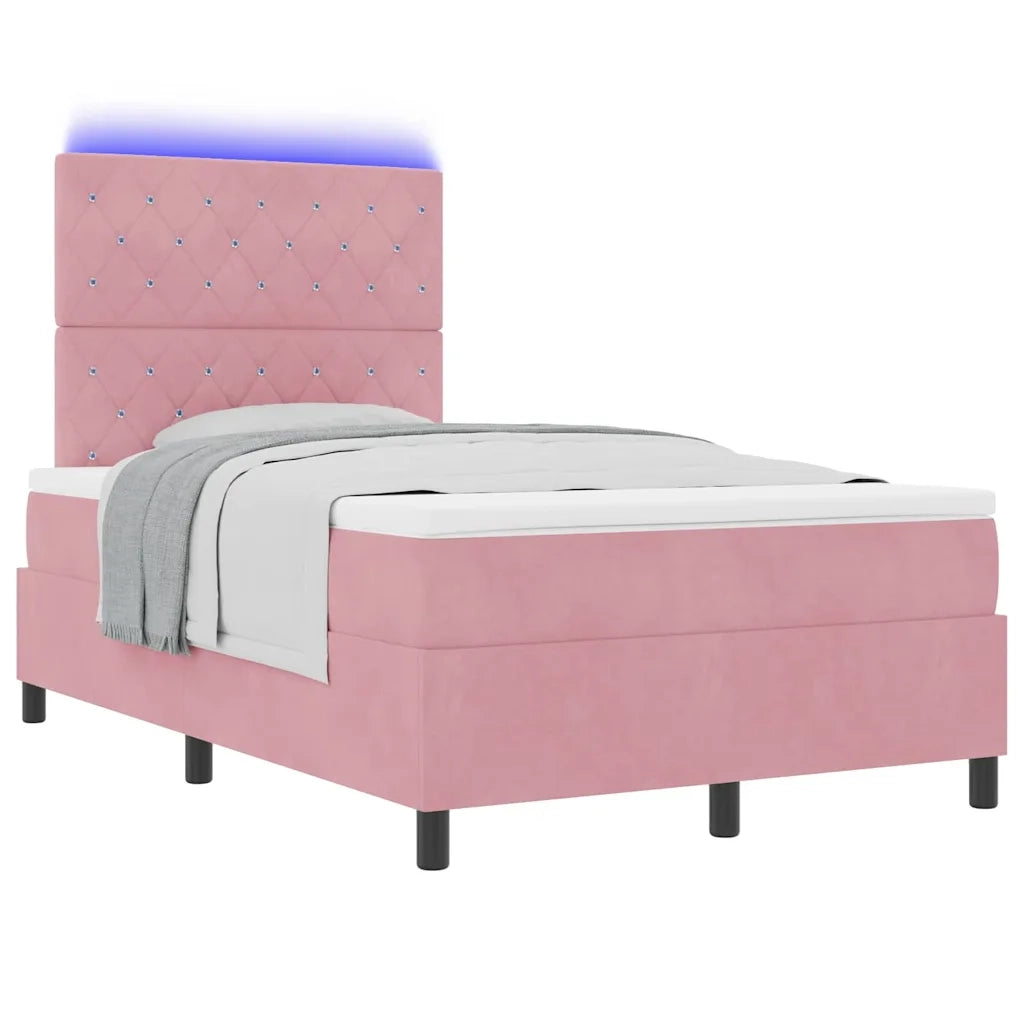 Letto a Sorgente LED con materasso Rosa 120 x 200 cm Tessuto