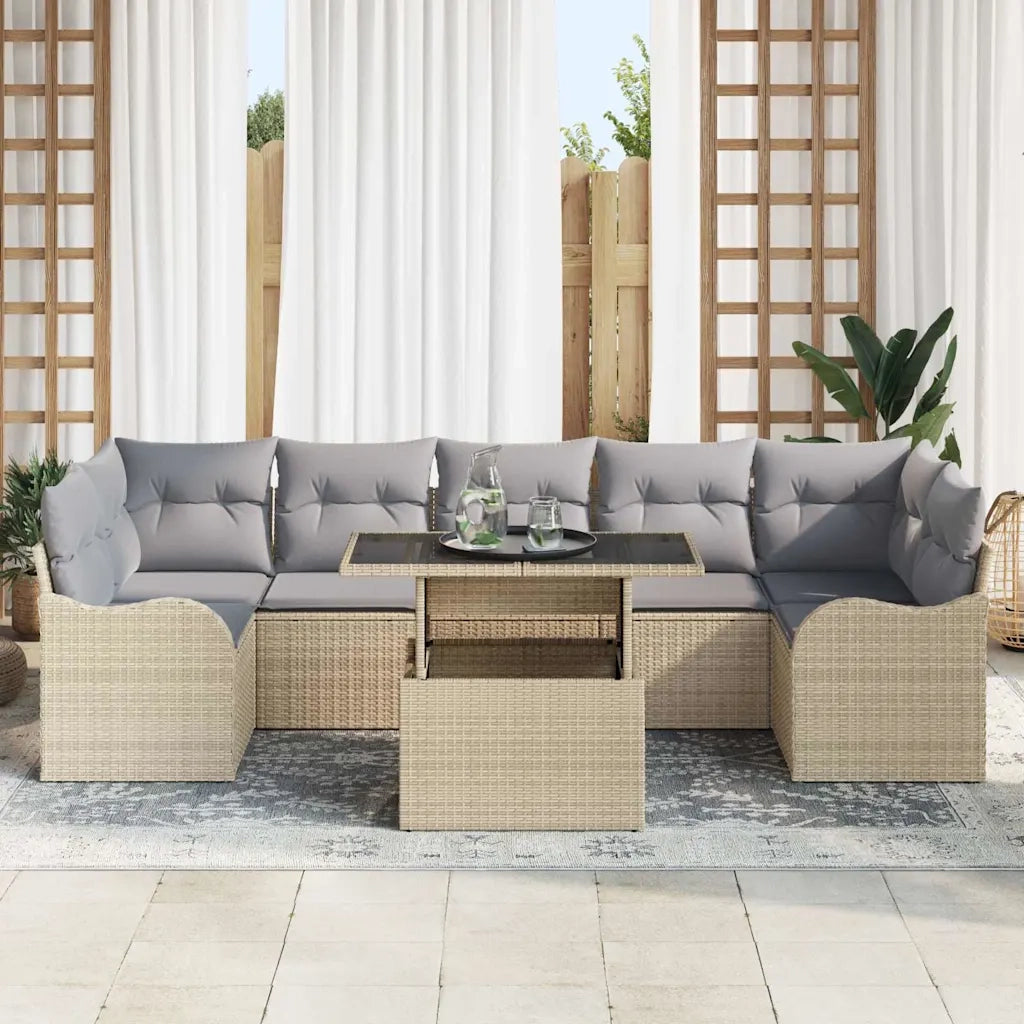 Set Divano da Giardino con cuscino 8 pcs Beige polyrattan