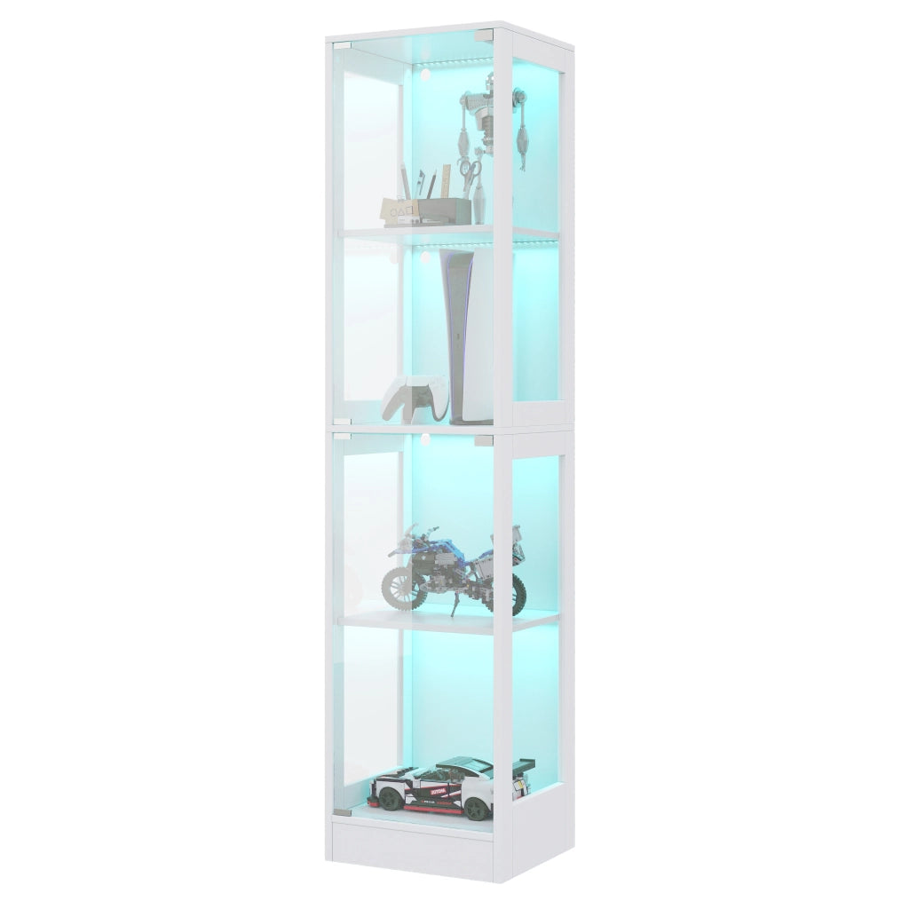 Vetrina Espositiva a LED con Vetro Temperato ¨C MINIMAL ¨C Bianco, 4 Ripiani, 40x35x170 cm