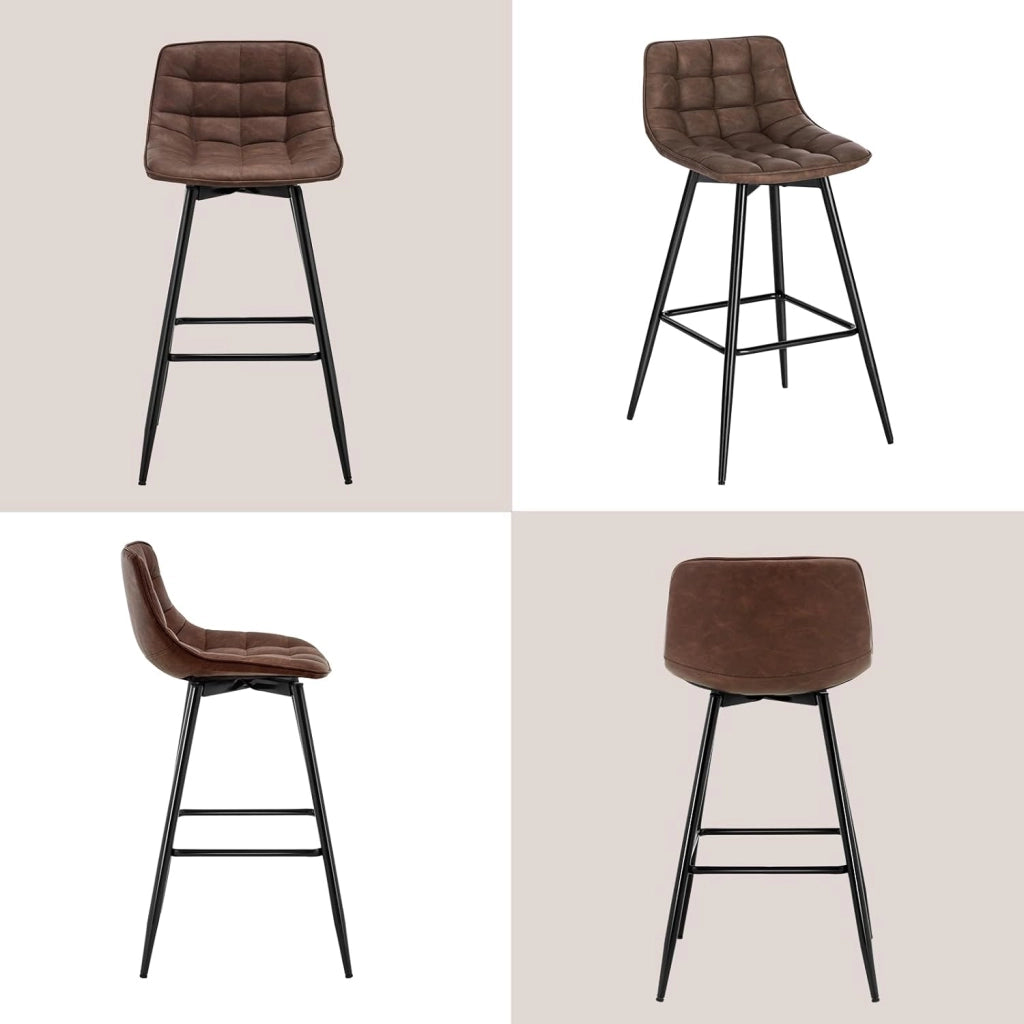 Sgabelli da Bar Stile Industriale Alta Sedia da Cucina in PU Marrone Gambe in Metallo 2 Pezzi