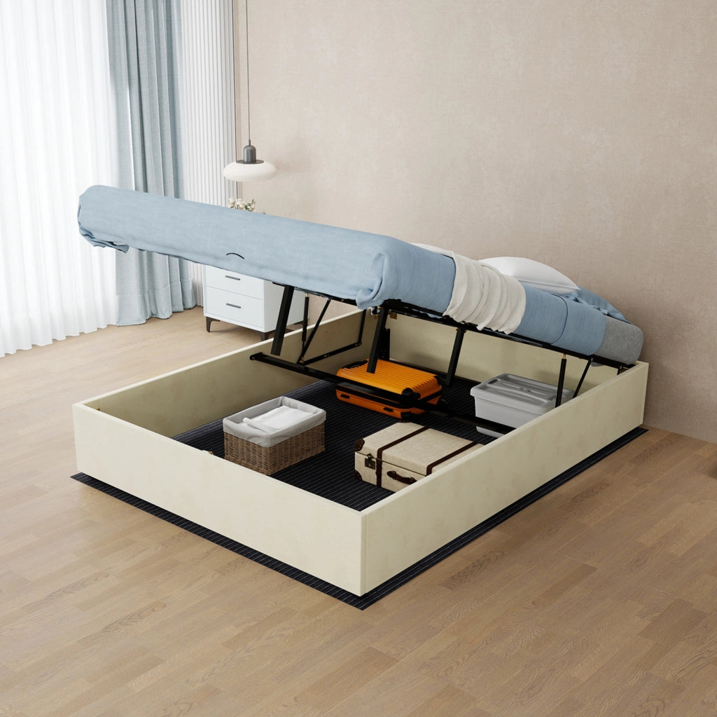 Rete letto matrimoniale 140x200 cm in tessuto e metallo, beige