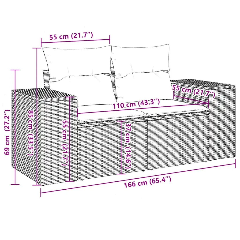 Set Divano da Giardino 10 pz con Cuscini Grigio in Polyrattan