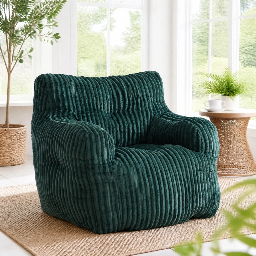 Sitzsack morbido in velluto a coste verde con imbottitura in schiuma memory