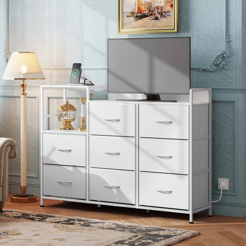 Cassettiera 8 Cassetti con Tessuto ¨C Zephmum ¨C Bianco 60x40x