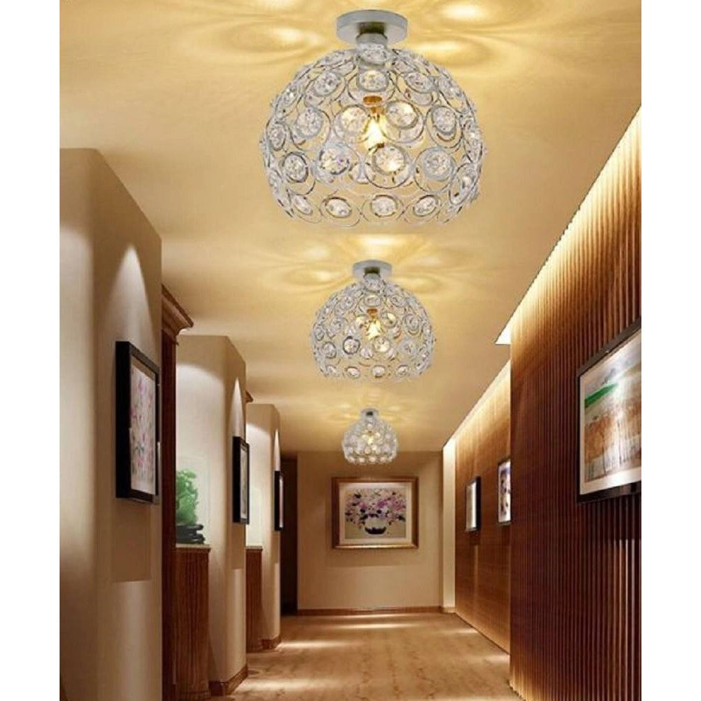 Trade Shop - Lampadario Da Soffitto A Sospensione Plafoniera Sfere Cristallo Lampada E27 C23 -