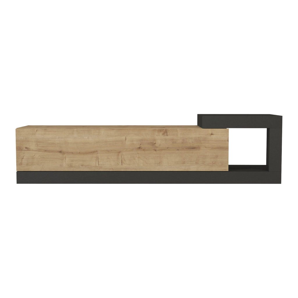 Mobile TV Sospeso 150 x 29,5 x 38,5 cm Mobile Porta TV a Parete Supporto TV a Muro con Anta a Ribalta e Scomparto Laterale Aperto - Effetto Rovere / Antracite [en.casa]