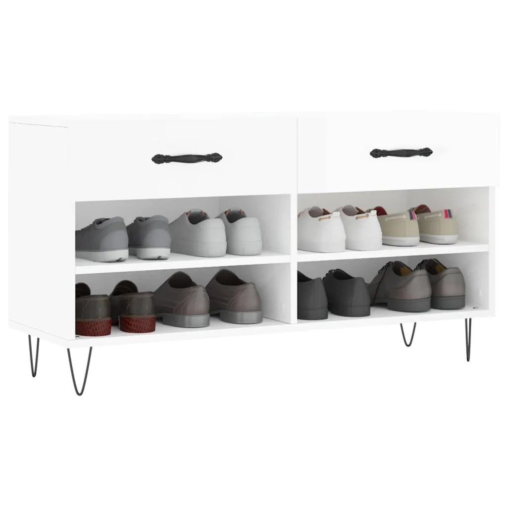 Panca Porta Scarpe-Sgabello-Panca Scarpiera Bianco Lucido 102x35x55 cm Legno Multistrato 626086