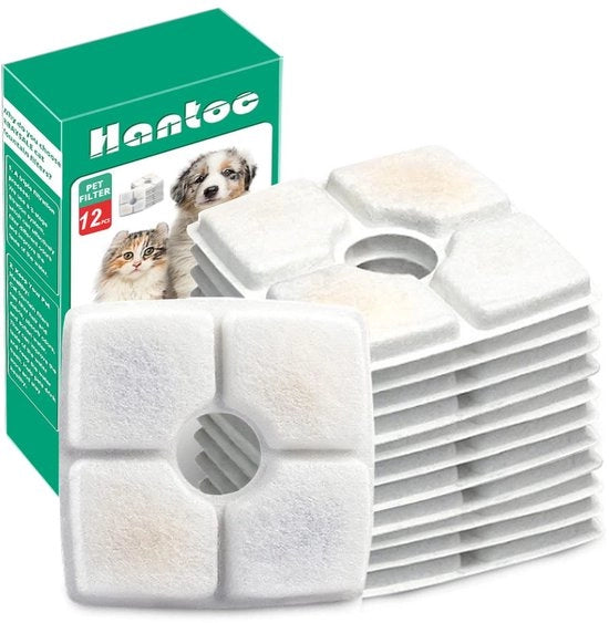12 pacchi di filtri sostitutivi per fontane per animali, filtri per fontane per animali con resina e carbone attivo 2,5L quadrato