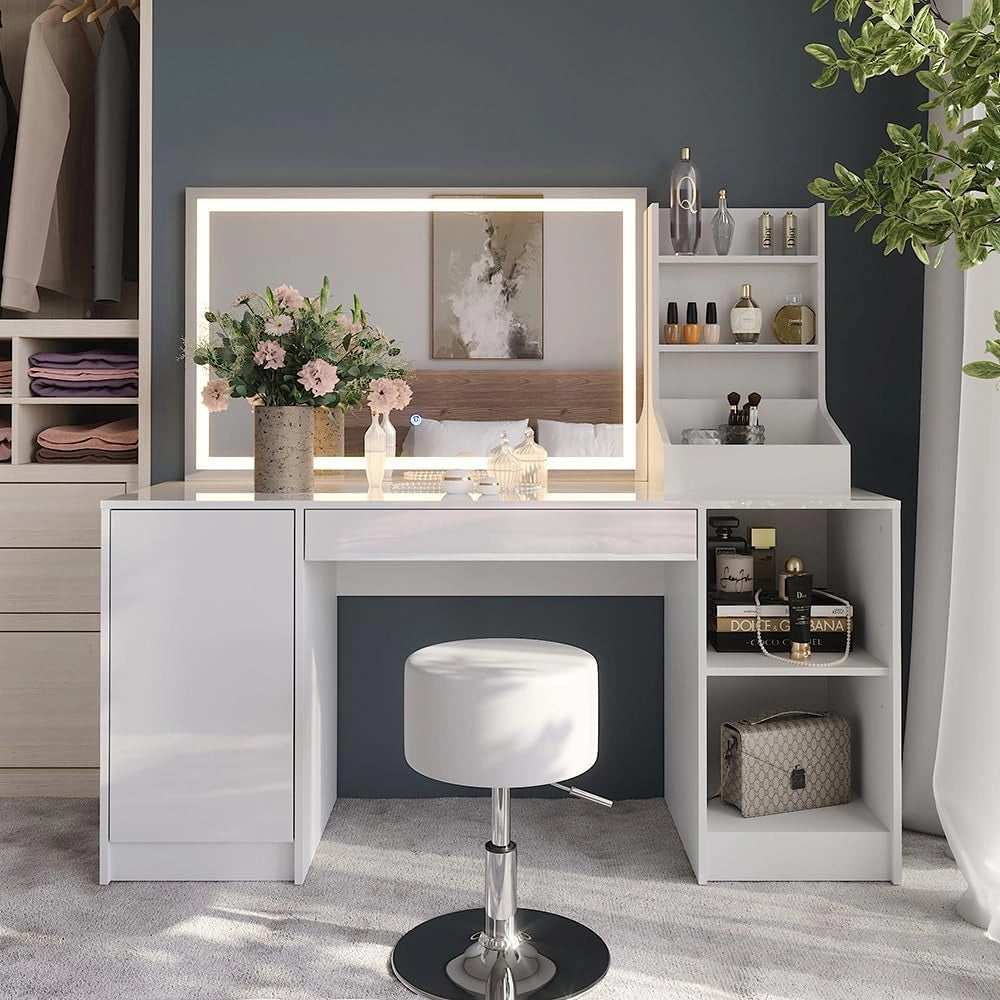 Tavolo da toeletta Sherry, Bianco/bianco lucido, 158.2 cm 4 parti