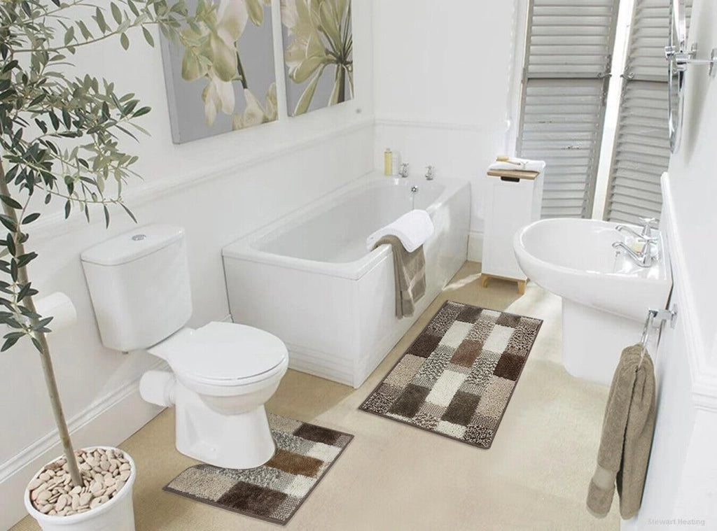 Tappeto Bagno 50x80 cm Moderno Soffice Antiscivolo Assorbente Doccia Marrone