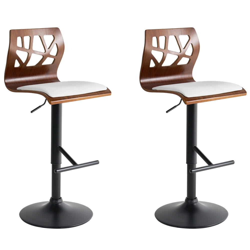 Set di 2 sgabelli da bar marrone scuro e bianco con gambe nere in ecopelle poggiapiedi meccanismo girevole a gas e altezza regolabile stile moderno