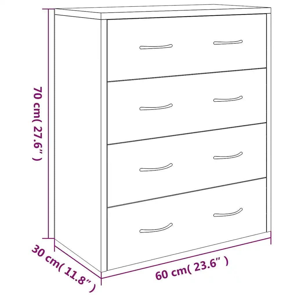 Credenza con 4 Cassetti 60x30,5x71 cm Grigio cemento