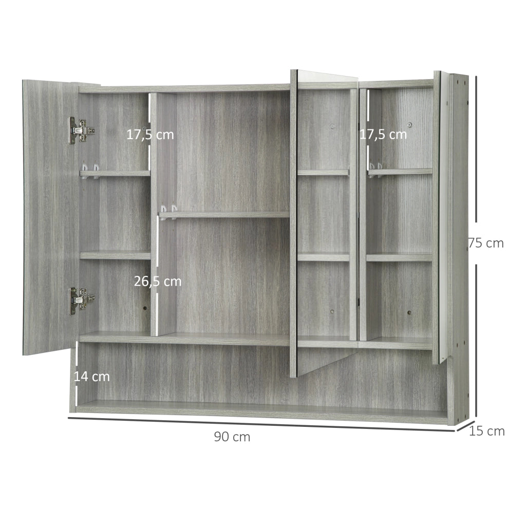Armadio a specchio bagno con 3 ante ¨C Xylo ¨C grigio 90x15x75cm