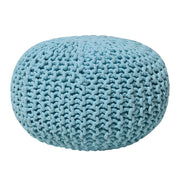 Pouf ottomana azzurro in cotone lavorato a maglia perline EPS riempimento rotondo piccolo poggiapiedi 40 x 25 cm