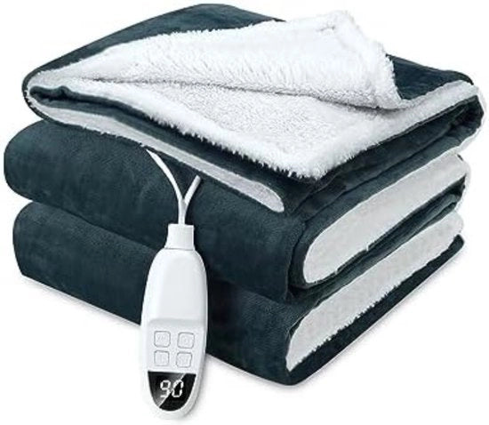 Bovendeken elettrico 1 posto - Bovendeken elettrico 1 posto - Bovendeken elettrico a cuscino - Bovendeken elettrico a pelo di pecora - 35 x 32,9 x 10 cm - Grigioverde