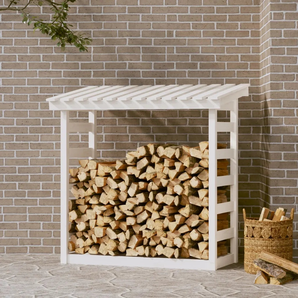 Portalegna-Scaffale per Legna Bianco 108x64,5x110 cm in Legno Massello di Pino