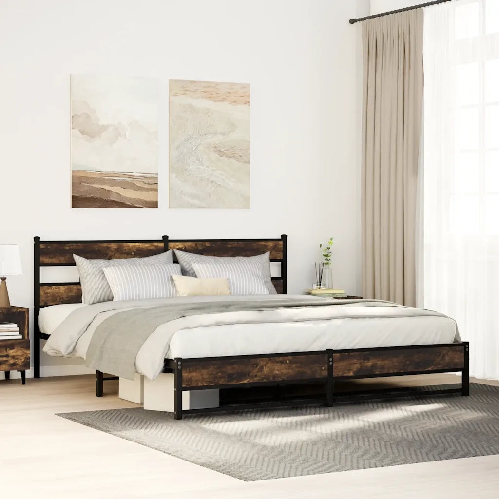 Letto matrimoniale | Letto per adulti | Giroletto senza Materaso in Metallo Rovere Fumo 193x203 cm