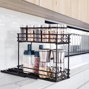 Organizzatore erbe a 2 livelli, Organizzatore erbe senza fori con 3 ganci Acciaio inossidabile organizzatore erbe estensibile Cassetto per erbe, cucina, flaconi, contenitori 26×11×22cm